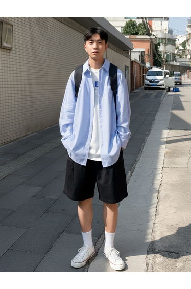 Men Blue Striped Oversized Shirt