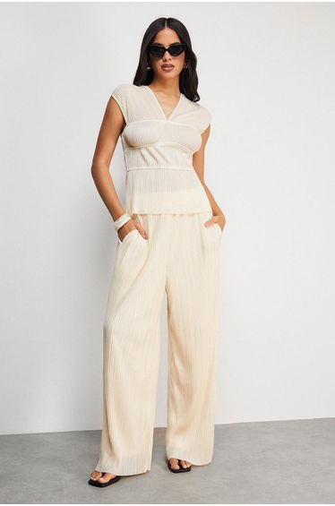 Plisse Seam Detail Asymmetric Hem Top
