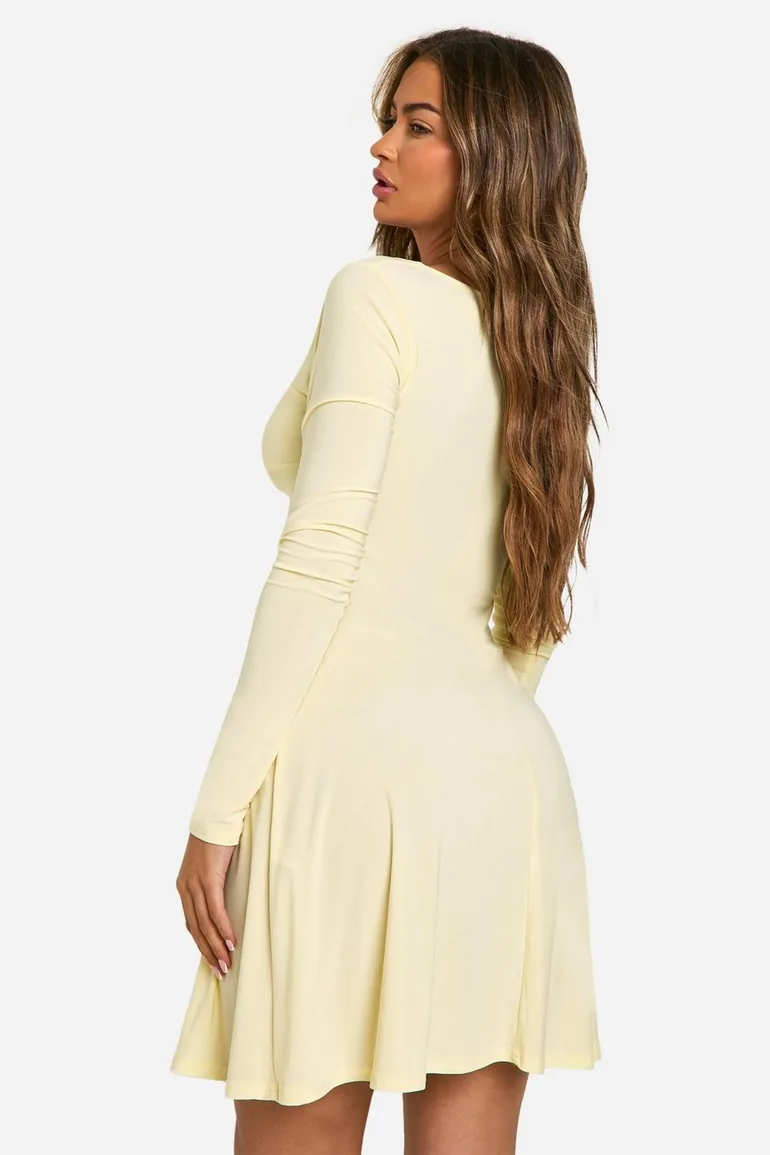 Ruched Twist Detail A Line Mini Dress - butter - 2