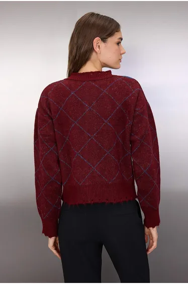 Damson Soft Textured Diamond Pattern Knitwear Cardigan