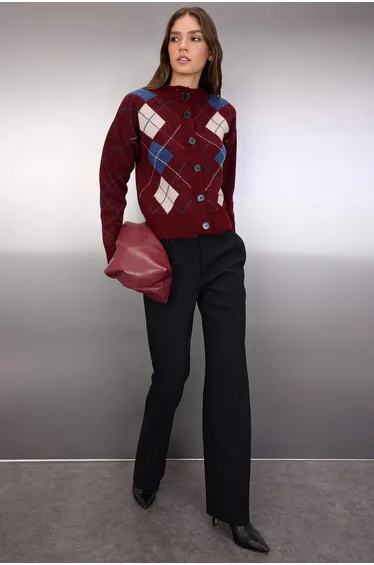 Damson Soft Textured Diamond Pattern Knitwear Cardigan