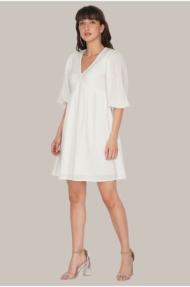 Kora White Cotton Mini Dress