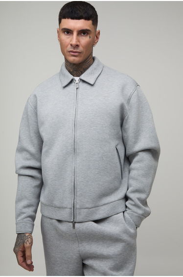 Tall Oversized Boxy Scuba Marl Harrington Jacket - grey marl