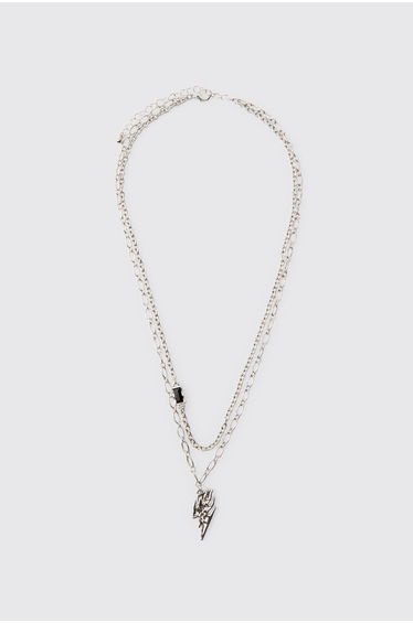 Flamed Lightning Bolt Necklace - silver