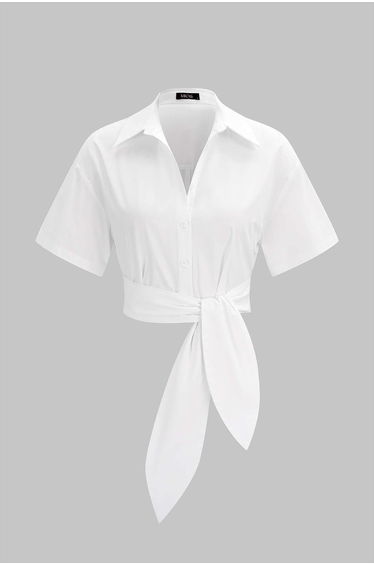 Solid Tie-Up Short-Sleeve Shirt