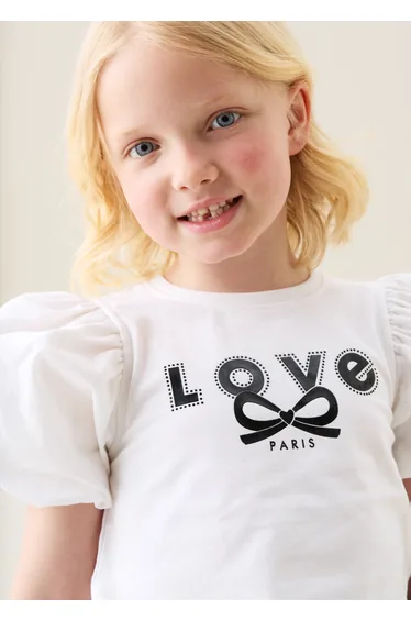 Heidi White Puff Sleeve Embellished Tee