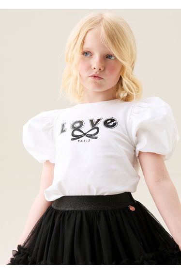 Heidi White Puff Sleeve Embellished Tee