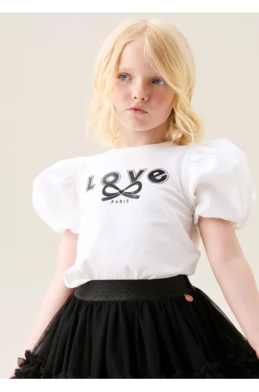 Heidi White Puff Sleeve Embellished Tee