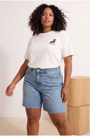 Ecru Oversize Fit 100% Cotton Front and Back Printed Knitted Plus Size T-Shirt