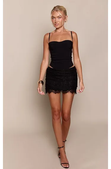 Black lace Drape Overlay Mini Skirt