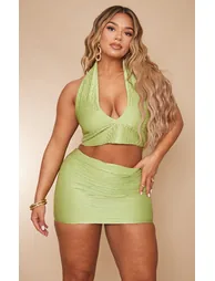 Shape Green Crinkle Halterneck Crop Top