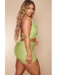 Shape Green Crinkle Halterneck Crop Top - 1