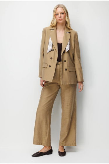 MIXRAY High Waist Textured Wide Leg Belted Pants