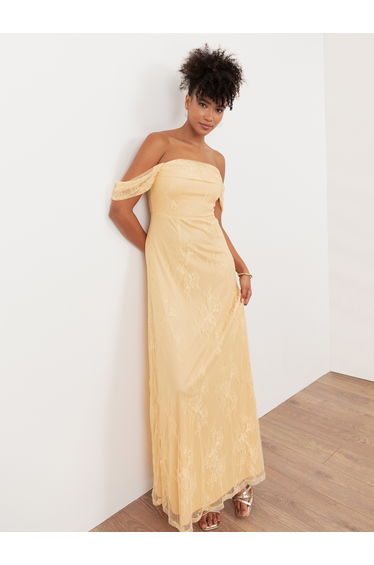Maya Buttercream Lace Bardot Maxi Dress