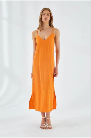 Mixray V-Neck Slit Midi Dress