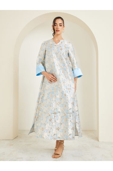 Women Blue Floral Jacquard A-Line Jalabiya
