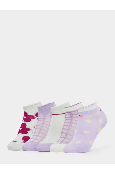 Pack of 5 - Girls Lilac Cotton Ankle Socks