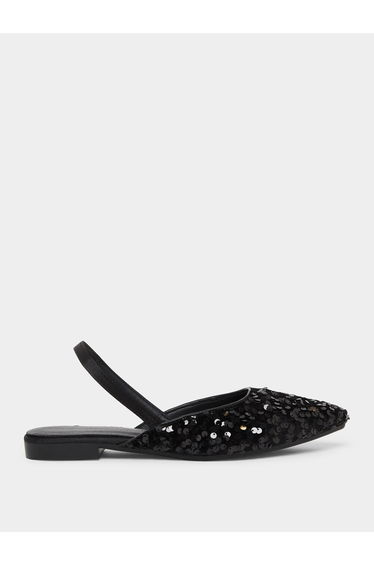 Black Sequin Flat Sandals