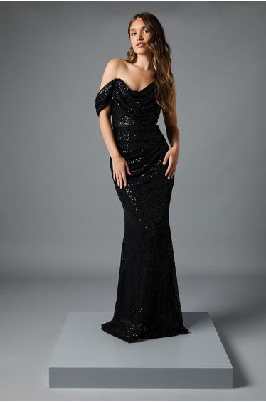 Sequin Cowl Neck Maxi Dress