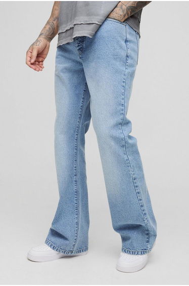 Tall Pleat Front Relaxed Flared Jeans - mid wash