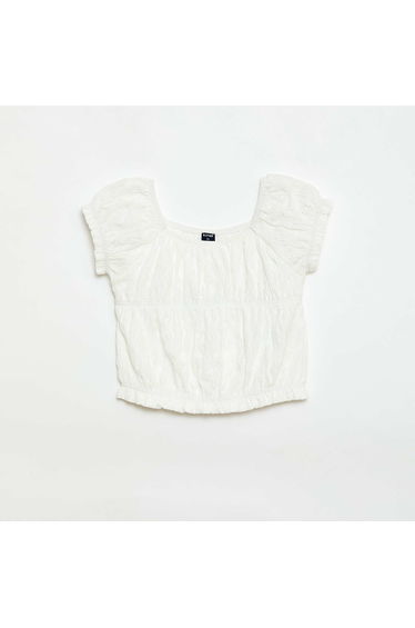 Smocked T-shirt with Broderie Anglaise WHITE