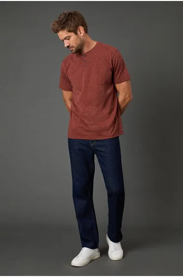 Rust Short Sleeve Slub Grandad Neck T-Shirt