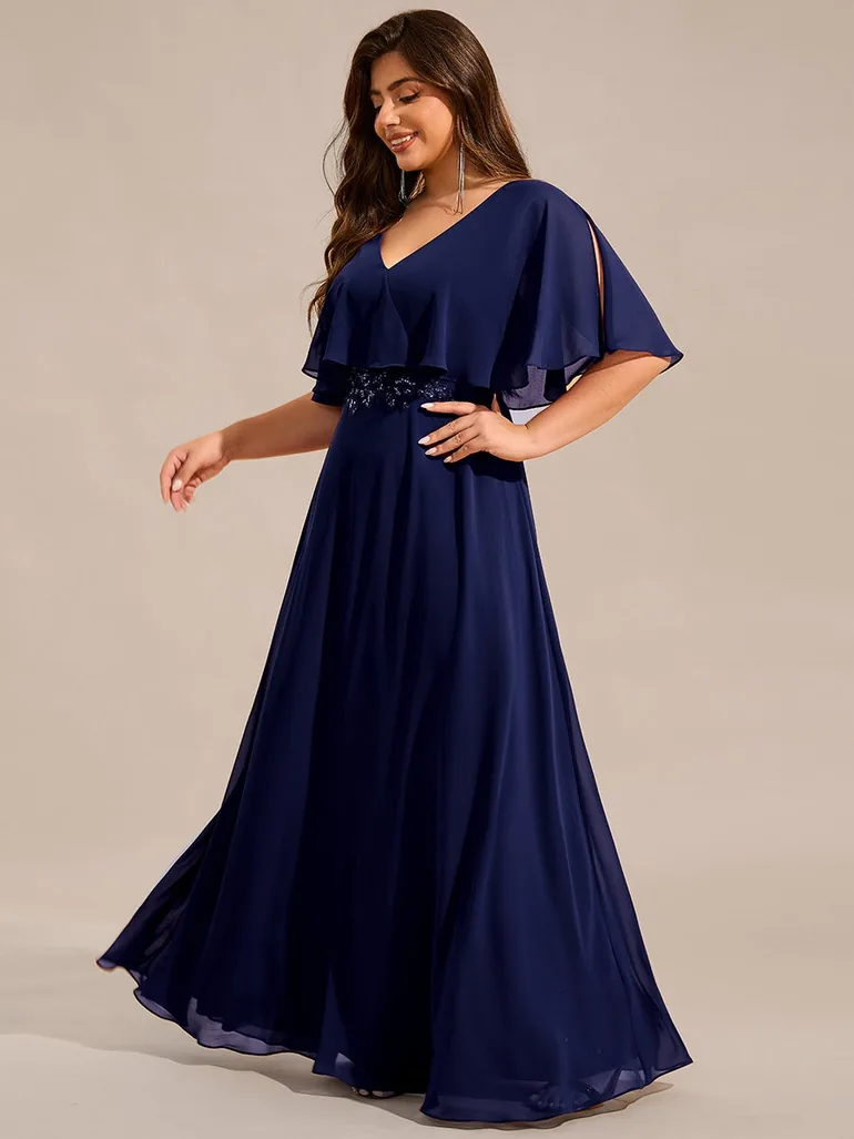 pretty MAXINE|Plus Size Chiffon Formal Maxi Dress with Batwing Sleeves - 2