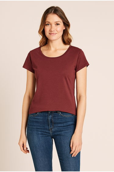 Womens/Ladies Wide Neck T-Shirt - Cherry