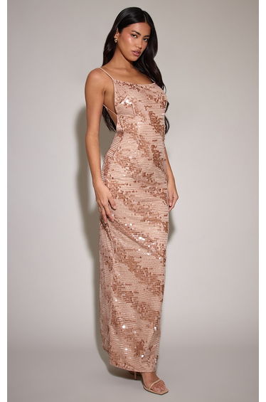 Stone Sequin Strappy Maxi Dress