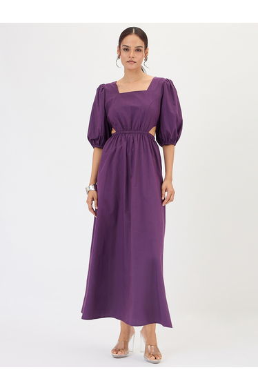 Deep Purple Poplin Cut Out Maxi Dress