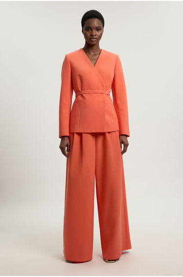 Compact Stretch Viscose Tailored Collarless Blazer
