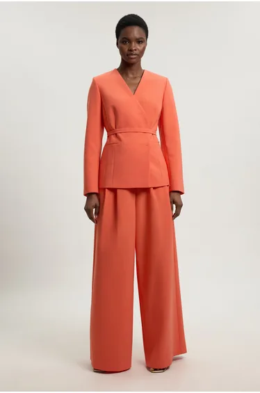 Compact Stretch Viscose Tailored Collarless Blazer