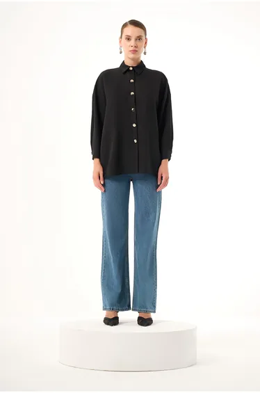 Mizalle Linen Textured Oversize Shirt