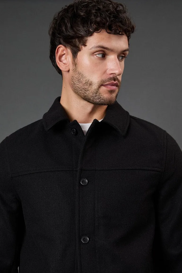 Black Wool Look Smart Jacket - 3