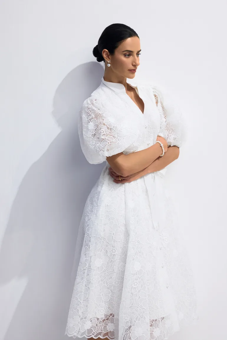 Bertha Floral Embroidered Lace Belted Mini Dress - 2