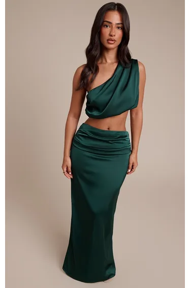 Petite Dark Olive Flowy Drape Bandeau Top