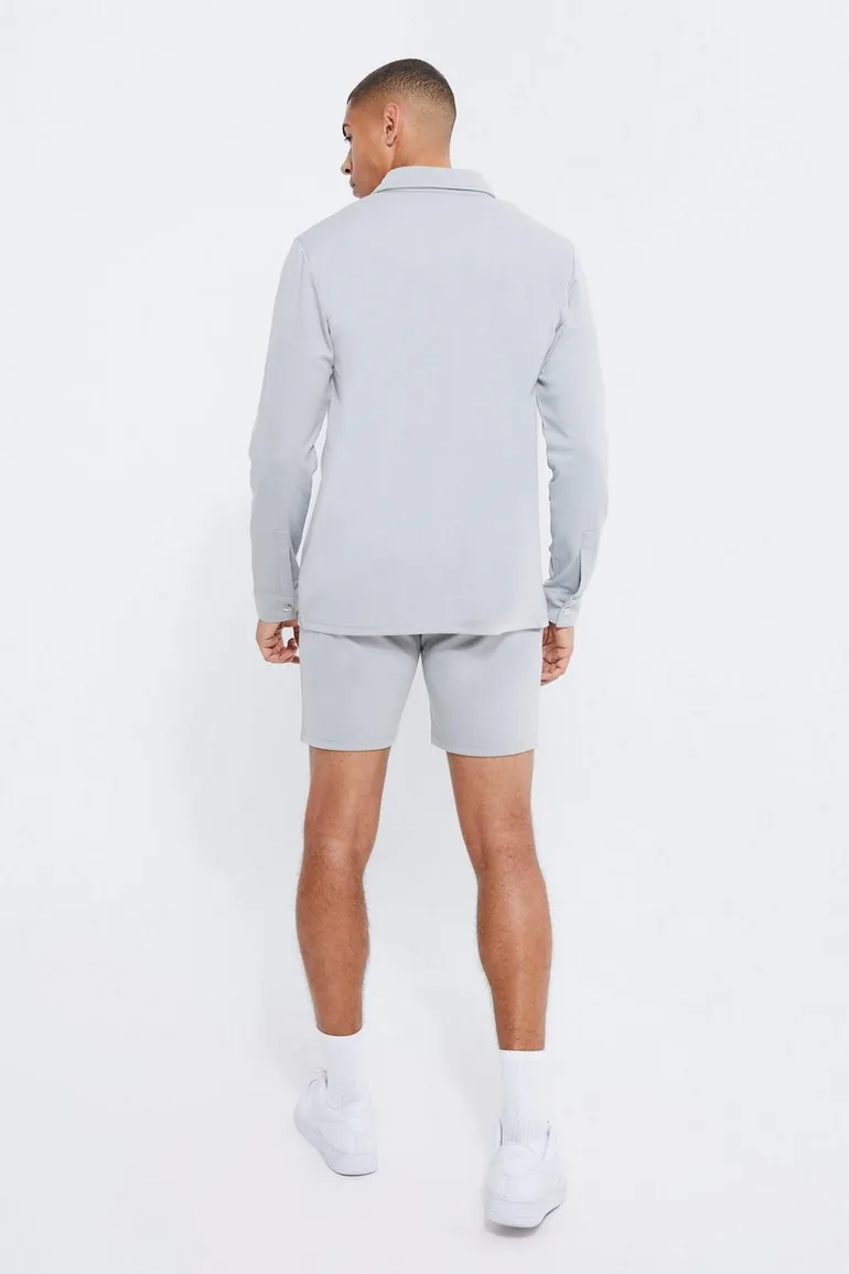 Jersey Shirt & Fixed Waistband Short Set - pewter - 1