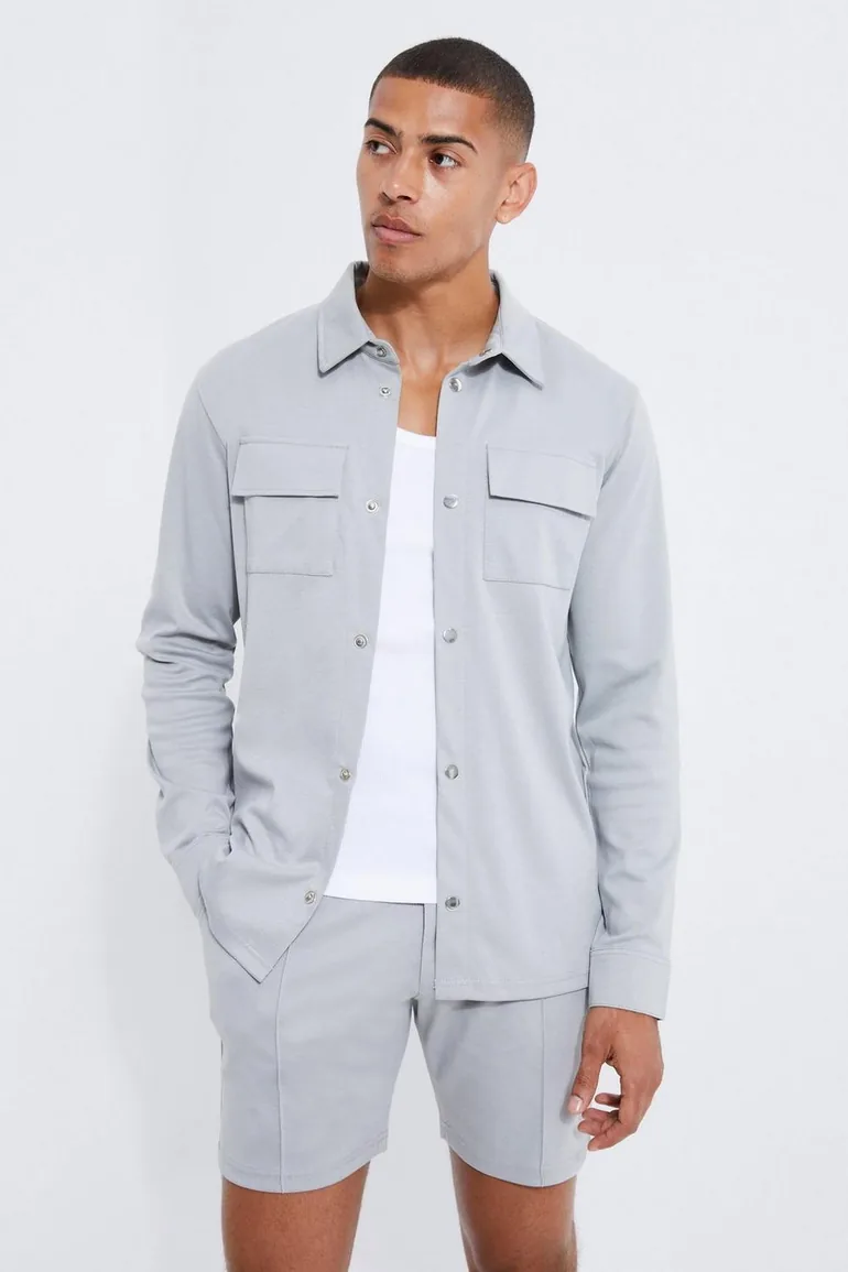 Jersey Shirt & Fixed Waistband Short Set - pewter - 2