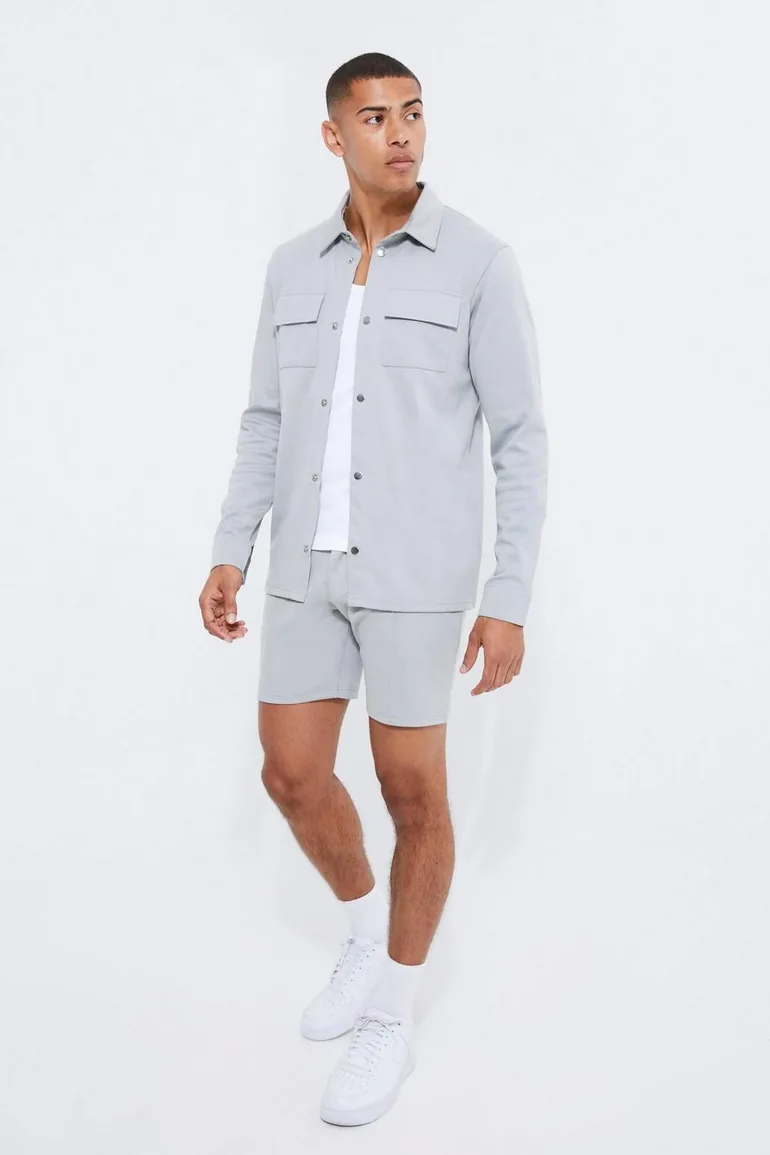 Jersey Shirt & Fixed Waistband Short Set - pewter