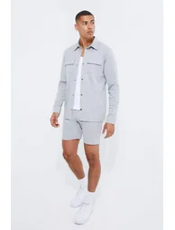 Jersey Shirt & Fixed Waistband Short Set - pewter