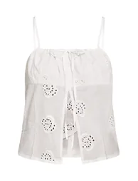 Petite White Linen Look Broderie Swirl Detail Floaty Top - 4