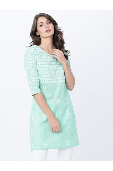 Geometric Print 3/4 Sleeves Cotton Tunic