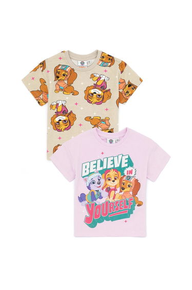 Paw Patrol Girls Believe In Yourself T-Shirt (Pack of 2) - Pastel Purple/Brown