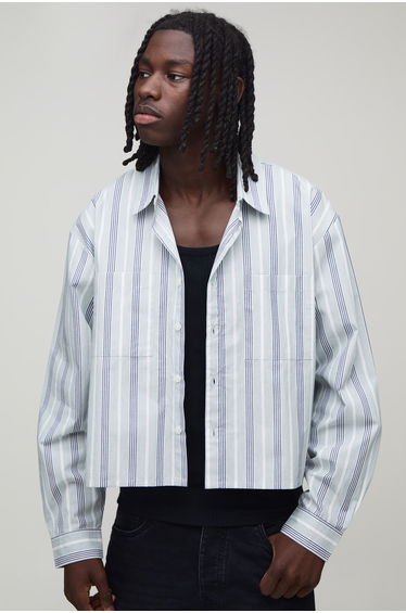 Oversized Crop Boxy Stripe Long Sleeve Shirt - green
