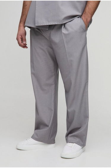 Plus Tailored Belted Pleat Trousers - grey