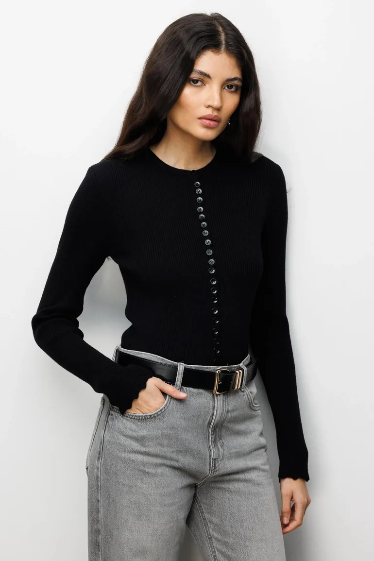 MIXRAY Ribbed Knit Buttoned Cardigan