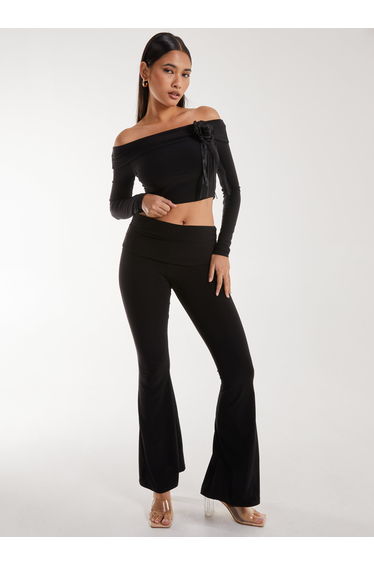 Corsage Detail Bardot Long Sleeve Top