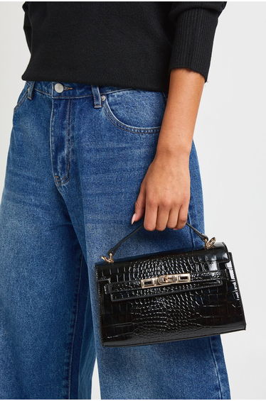 Croc Buckle Strap Detail Mini Bag - black