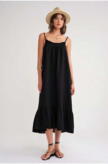 Mixray Midi Muslin Dress with Ruffle Detail