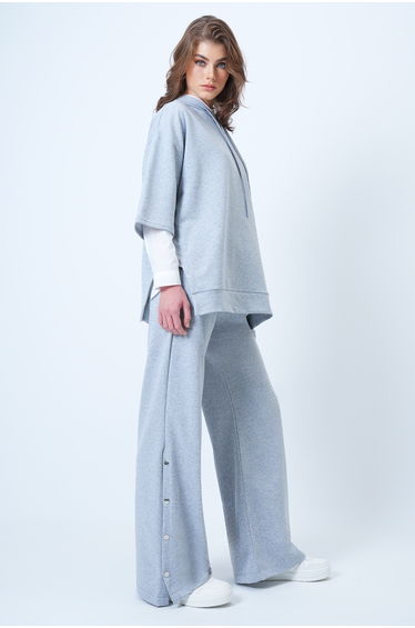 Women's grimelange hooded sweatshirt with side slit and wide leg pants set